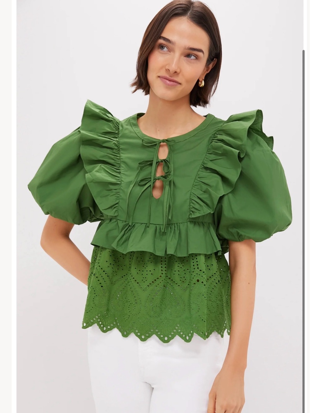 Tuckernuck Forest Green Ruffle Nadia Blouse